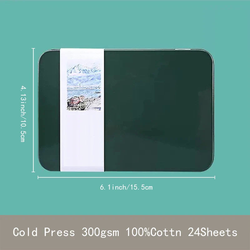 Potentate A6 Watercolor Postcard Book – 300gsm Rough Cotton Paper in Tin Box for Travel Sketching & Art