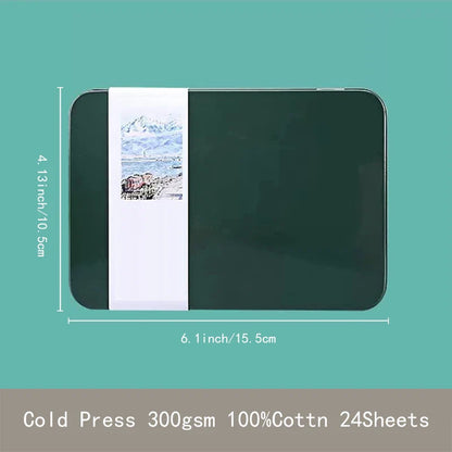 Potentate A6 Watercolor Postcard Book – 300gsm Rough Cotton Paper in Tin Box for Travel Sketching & Art