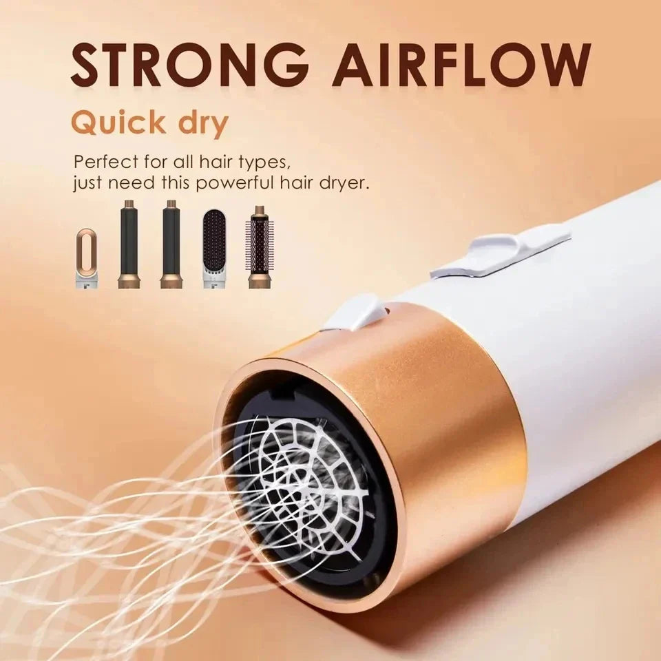 5 in 1 Low Noise Hair Styler – Professional Curling, Straightening & Drying Hot Air Brushes | 1000W