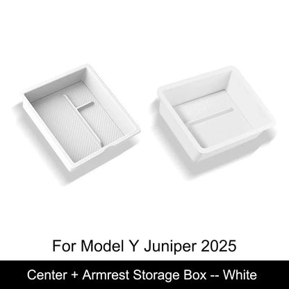 Tesla Model Y Juniper 2025 Center Console Armrest Organizer – Cup Holder & Storage Box Interior Upgrade Kit