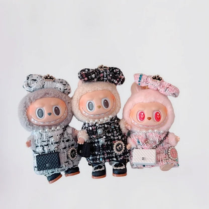 17cm Labubu Doll Accessories - Luxury Sweet Woolen Suit, Crossbody Bag & Princess Shoes Set