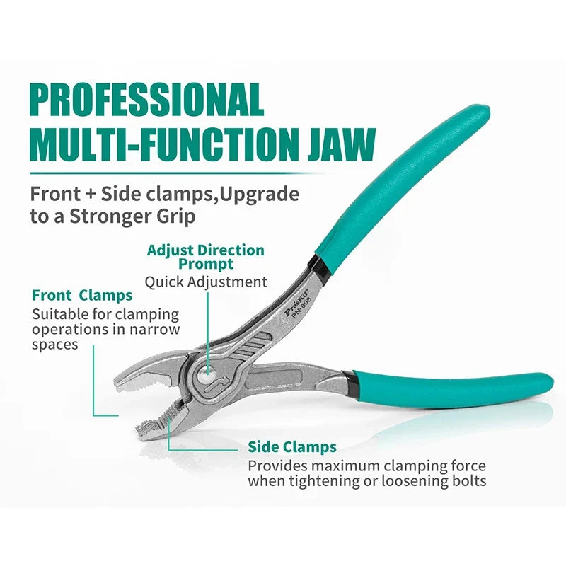 Pro’sKit PN-808 8-Inch Multifunctional Pliers - Adjustable Water Pump, Pipe & Groove Joint Pliers