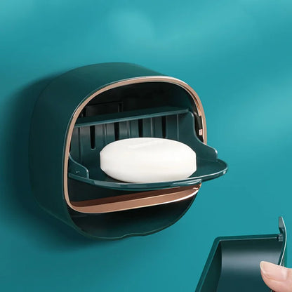Wall-Mounted ABS Bathroom Soap Box: Waterproof Drain Soap Dish with Lid for Storage and Travel