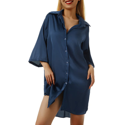 Women’s Satin Summer Nightgown – Half Sleeve Loose Sleep Dress for Home & Lounge
