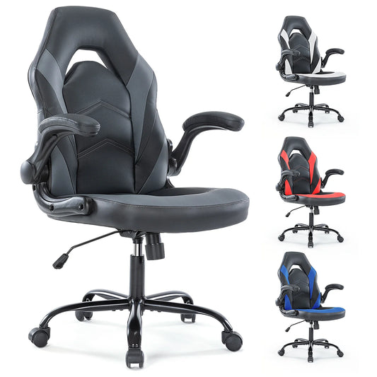 Ergonomic Office Gaming Desk Chair – Adjustable PU Leather Racing Chair with Flip-Up Armrests, Christmas Furniture