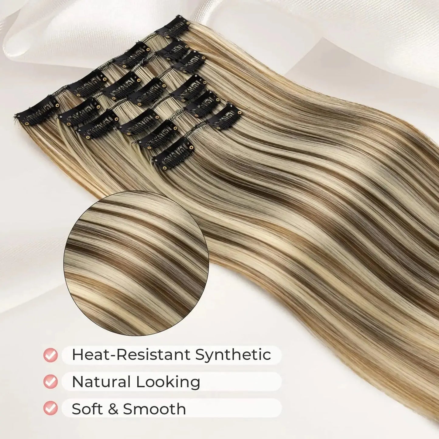 Clip-In Hair Extensions – Thick, Long Lace Weft Lightweight Synthetic Hairpieces for Women
