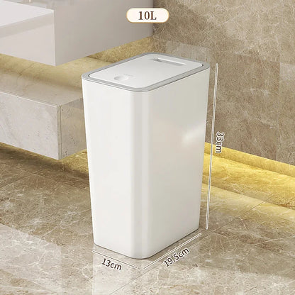 10L Odor-Proof Trash Can — One-Touch Modern Plastic Bin for Bathroom & Kitchen, Leakproof & Space-Saving Design