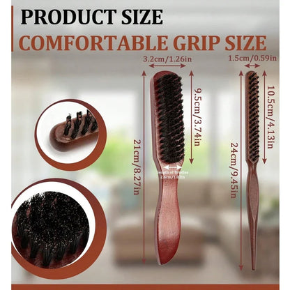 Premium Bristle Hairbrush Set - 2pcs Wooden Handle Scalp Massage Brush For Frizz Control All Hair Types