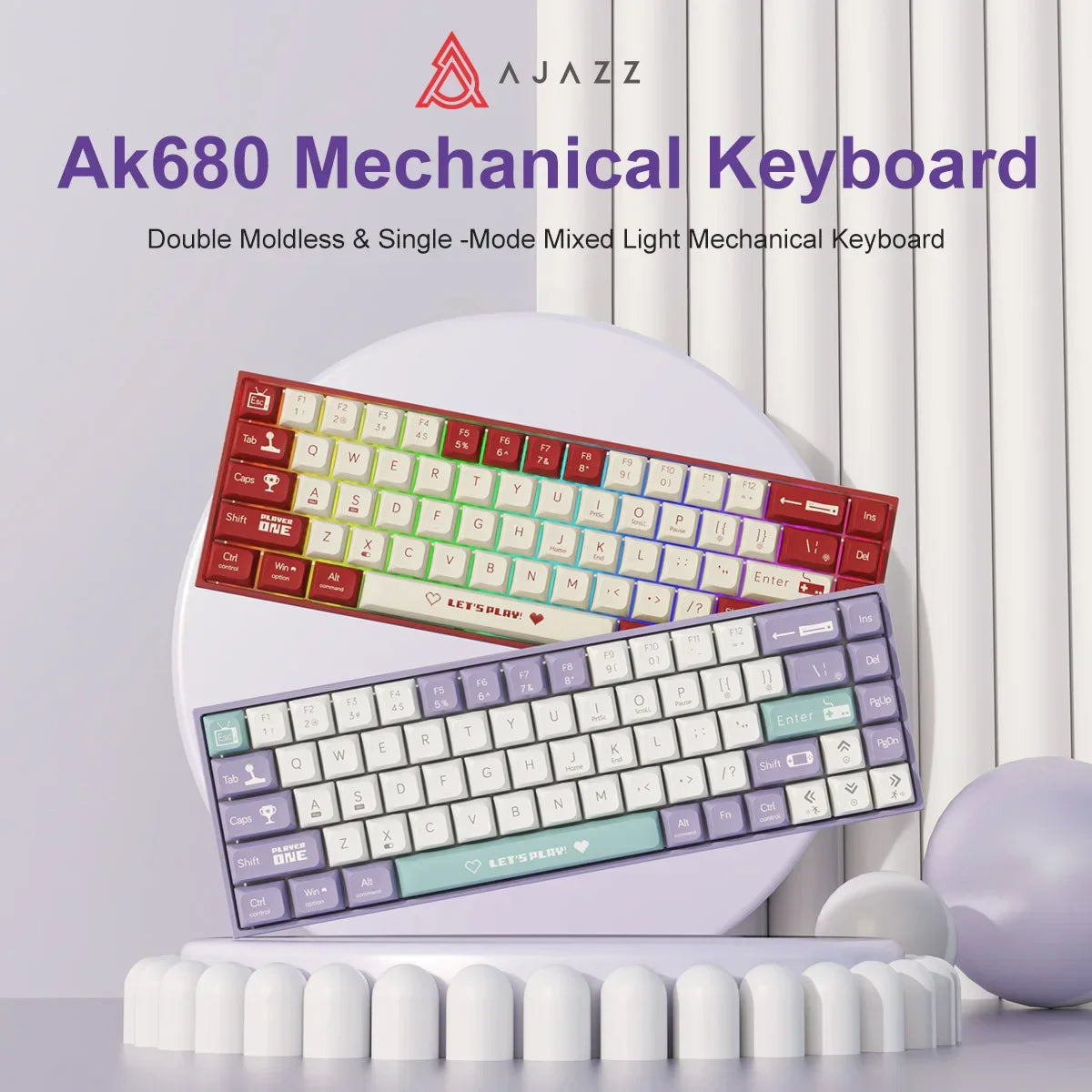 AJAZZ AK680 Mechanical Keyboard – 68 Key Wired/Wireless Bluetooth Gamer Keyboard with Hot-Swap Custom Gasket for PC and Laptop