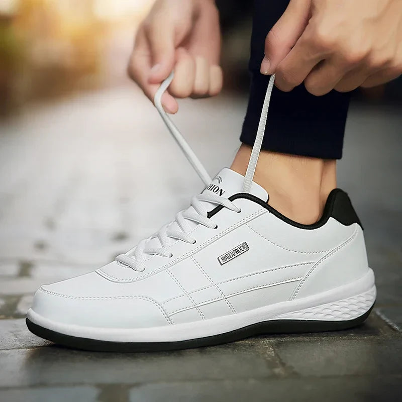 MAEDEF Men's Leather Sneakers – Waterproof, Comfortable Lace-Up Casual Footwear, Vulcanized Shoes