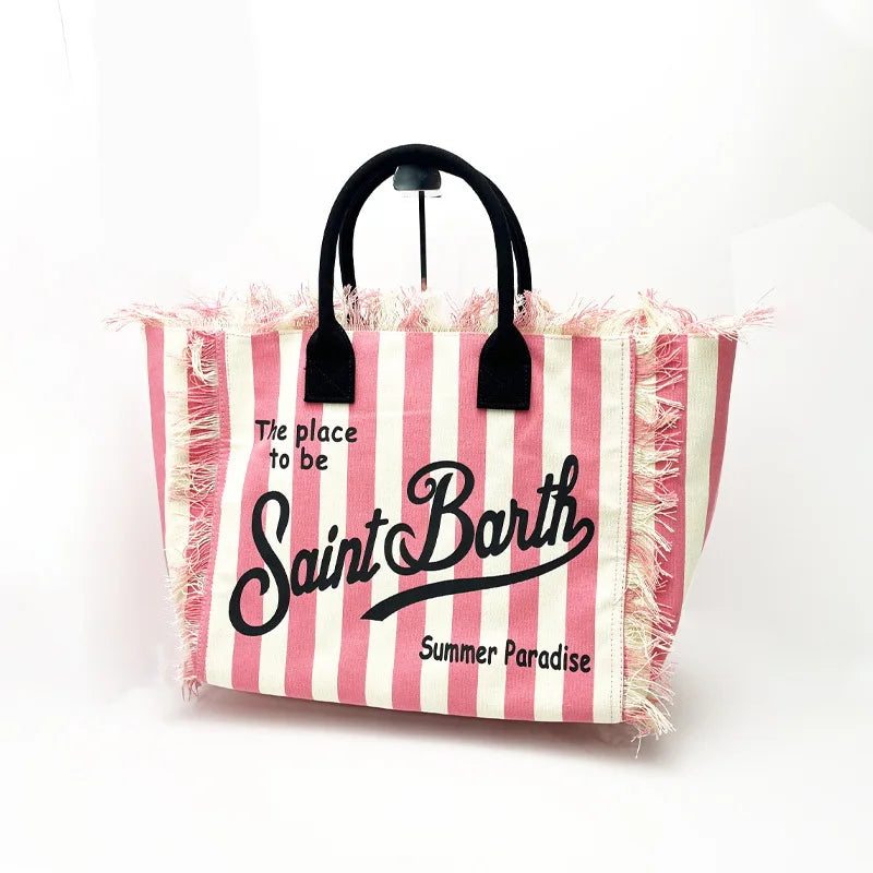 SAINT BARTH Autumn Winter Plush Towel Bag – Women’s Large Capacity Striped Casual Handbag with Tassel
