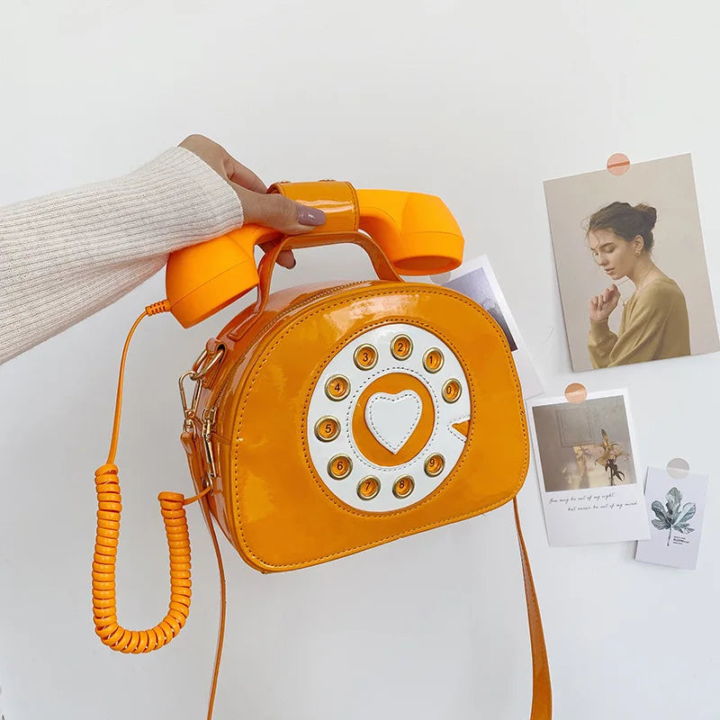 Women’s Creative Telephone-Shaped Crossbody Bag – Retro PU Leather Small Shoulder Handbag