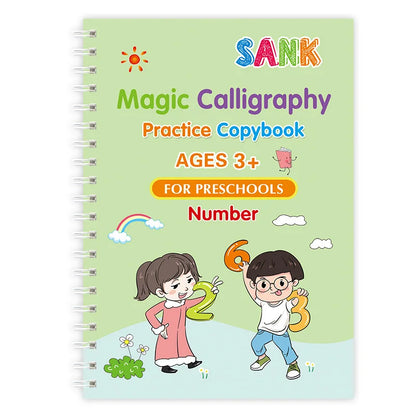 Sank Magic Practice Copybook Set – Reusable Writing Workbook with Pen, English Calligraphy for Preschool Kids Learning & Handwriting Practice