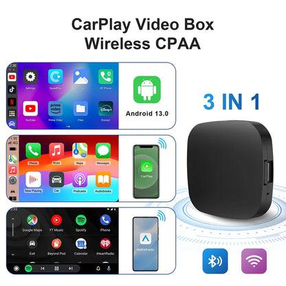 Android 13 AI Box – Wired to Wireless CarPlay and Android Auto Adapter with WiFi, YouTube and Netflix, Smart AI Box with Built-in Play Store