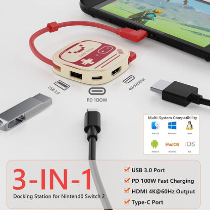 Switch 2 HDMI 4K@60Hz USB 3.0 100W PD – TV & Desktop Mode Adapter for Laptops, Tablets, Smartphones, Game Consoles