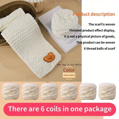 6 Yarn Balls + Teddy Bear DIY Craft Kit – Handmade Thick Woven Scarf Thread Set for Knitting, Jewelry & Creative Gift Making