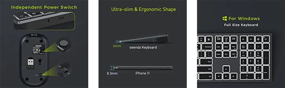 Wireless Backlit Keyboard and Mouse Combo – 2.4G USB Rechargeable Silent Full-Size Slim Set