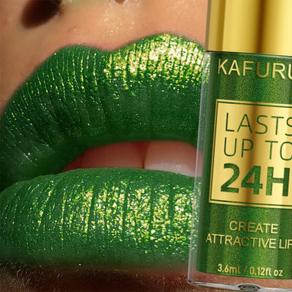 Green Glitter Lip Glaze – Waterproof, Long-Lasting Metallic Lip Gloss with Bold Pearlescent Tint Makeup
