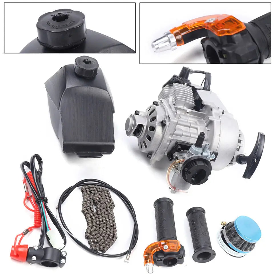 49CC 2-Stroke Pull Start Engine Motor Kit - Single Cylinder for Pocket Bikes, Mini Dirt Bikes, ATVs, and Scooters