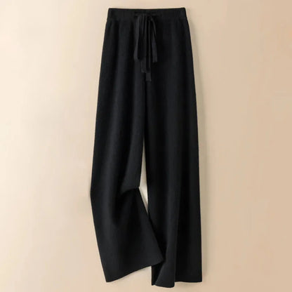 Thick Warm Knitted Pants - Women's High Waist Soft Elastic Straight Leg Ankle-Length Korean Fashion Trousers