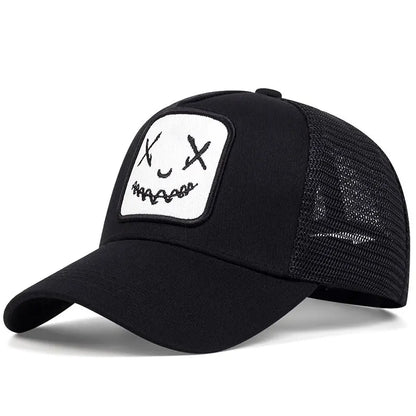 Ghost Face Embroidery Baseball Cap - Unisex Adjustable Mesh Hat for Spring Summer Outdoor Sun Protection