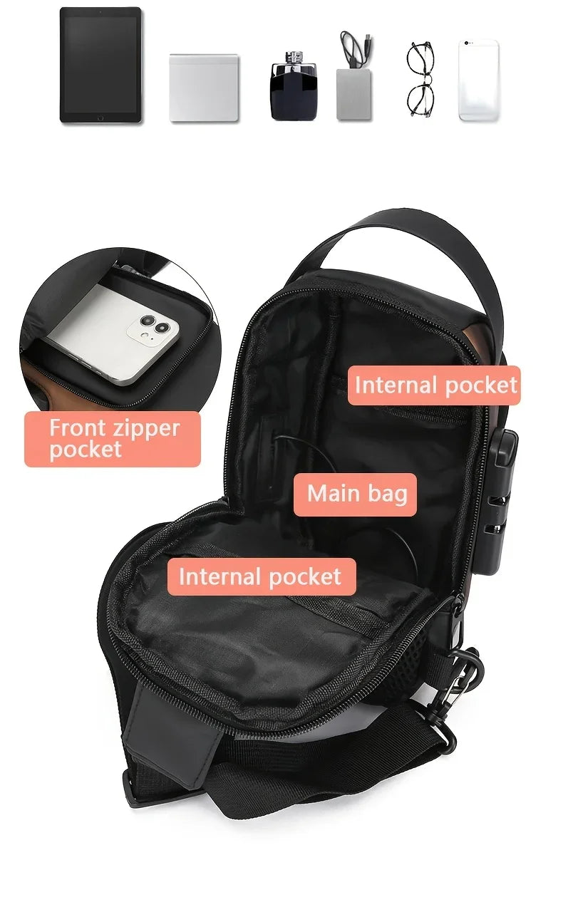 Durable Oxford Fabric Men’s Sling Bag — Stylish Motorcycle Crossbody Chest Pack with Phone Pocket & Zip Closure for Daily Commute