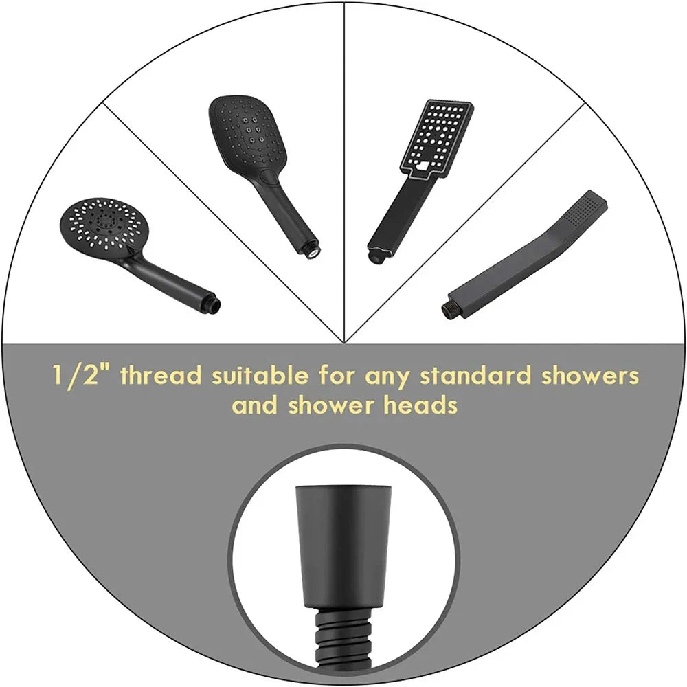New 1.5/2/3M Flexible Shower Hose — Black SUS304 Stainless Steel Bathroom Water Extension Pipe and Bath Accessories