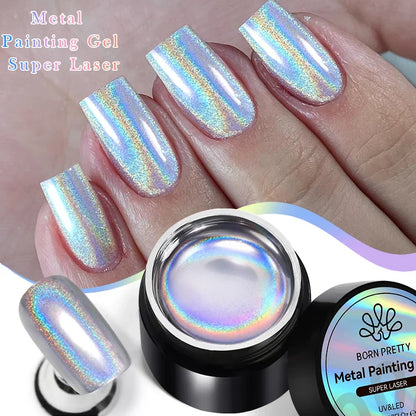 BORN PRETTY 5ML Super Silver Metallic Gel Nail Polish - Mirror Chrome Effect, Semi-Permanent Metal Painting Gel for DIY Nails