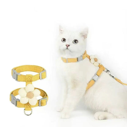 Adjustable Cat & Small Dog Harness with Leash – Breathable Pet Walking Strap Set
