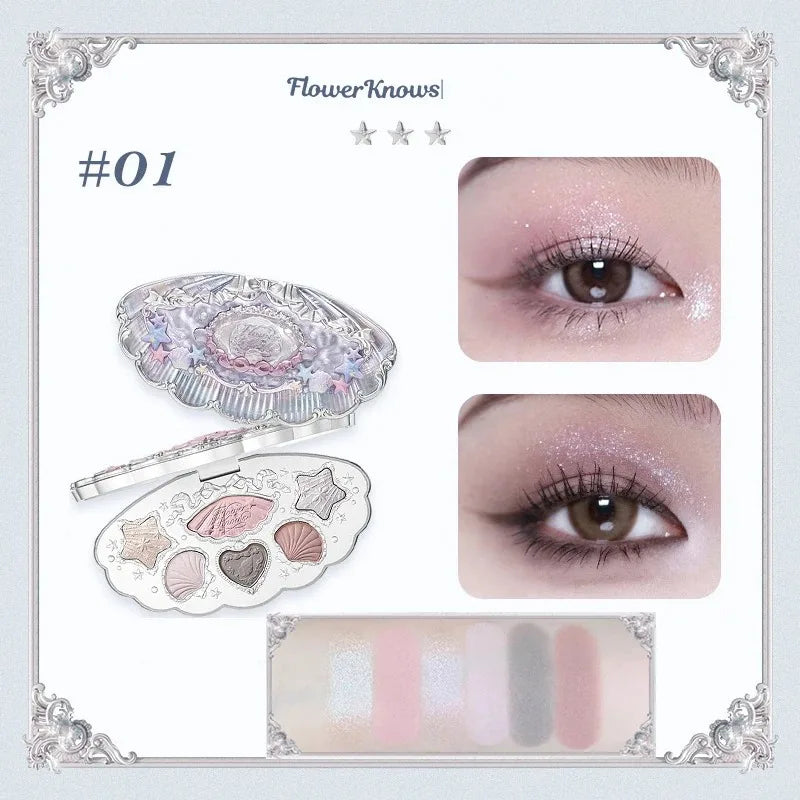Flower Knows Moonlight Mermaid Eyeshadow Palette – 5-Color Matte, Shimmer & Glitter Waterproof Eye Shadow