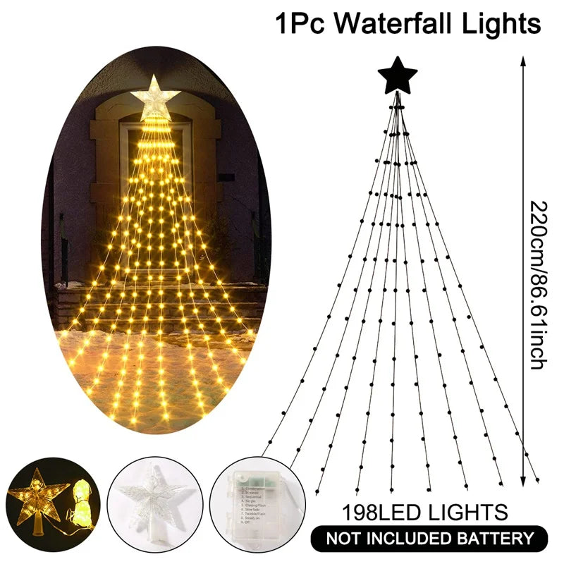 LED Star Waterfall Lights – Christmas String Lights for Tree Ornaments | Home Decor for Christmas 2024 and New Year 2025