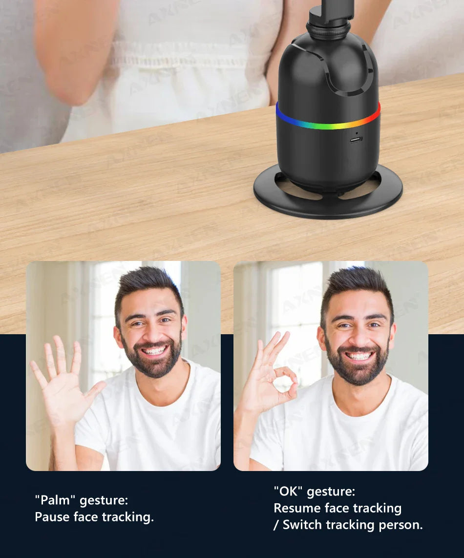 Smart Auto Face Tracking AI Gimbal – 360° Desktop Vlog Stabilizer for Smartphone & Action Camera (Tripod Optional)