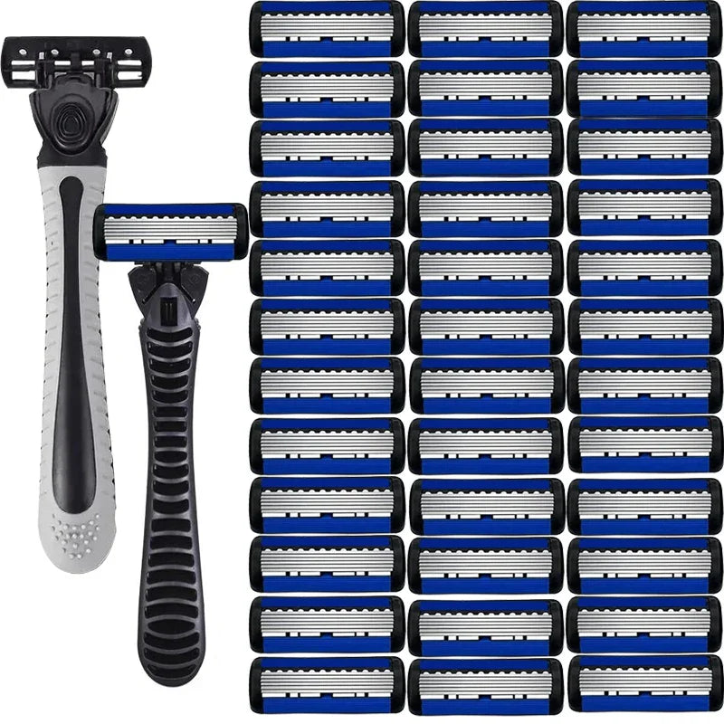 6-Layer Manual Safety Razor – Stainless Steel Double Edge Blade Shaver for Beard & Moustache Grooming