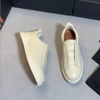 Men's Summer Casual Shoes — Top Layer Cow Leather, Breathable Luxury Deer Skin Slip-On Sneakers