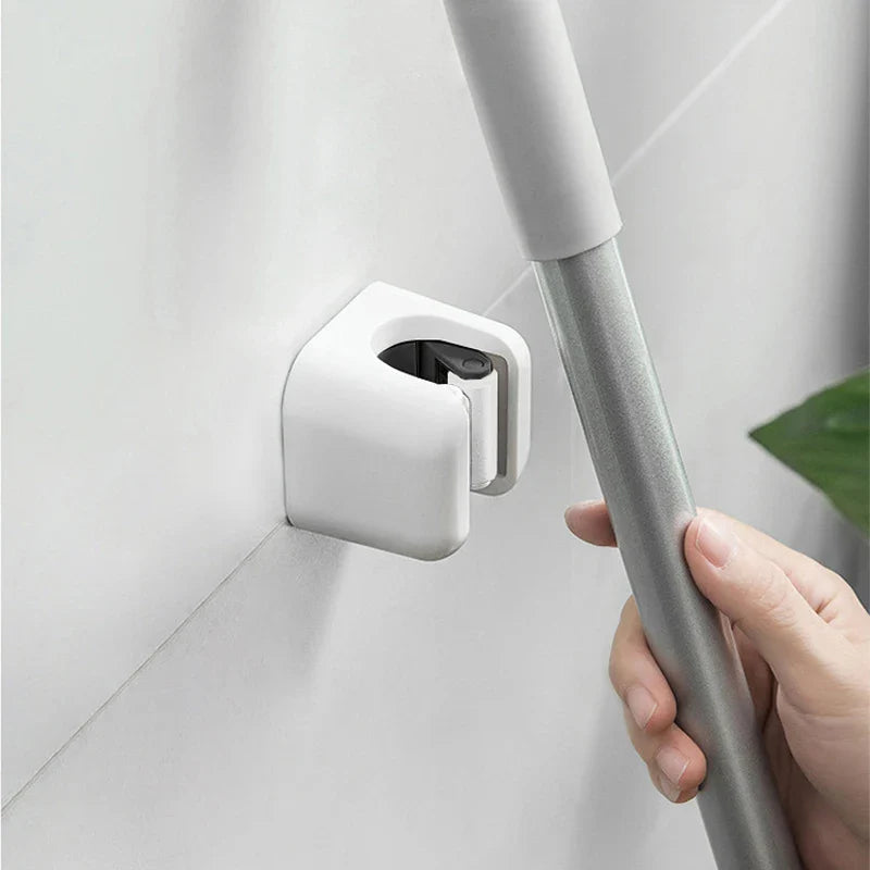 1/4PCS Wall-Mounted Mop Clip Holder — No-Punch Broom & Brush Hanger Rack for Kitchen & Bathroom Organization