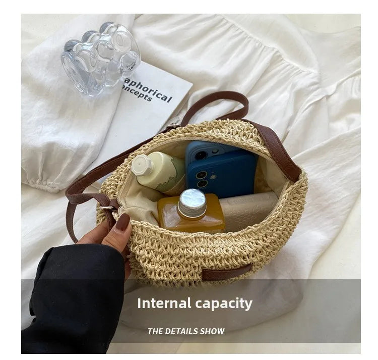 Straw Knitted Handbag – Women’s Woven Shoulder & Crossbody Beach Bag