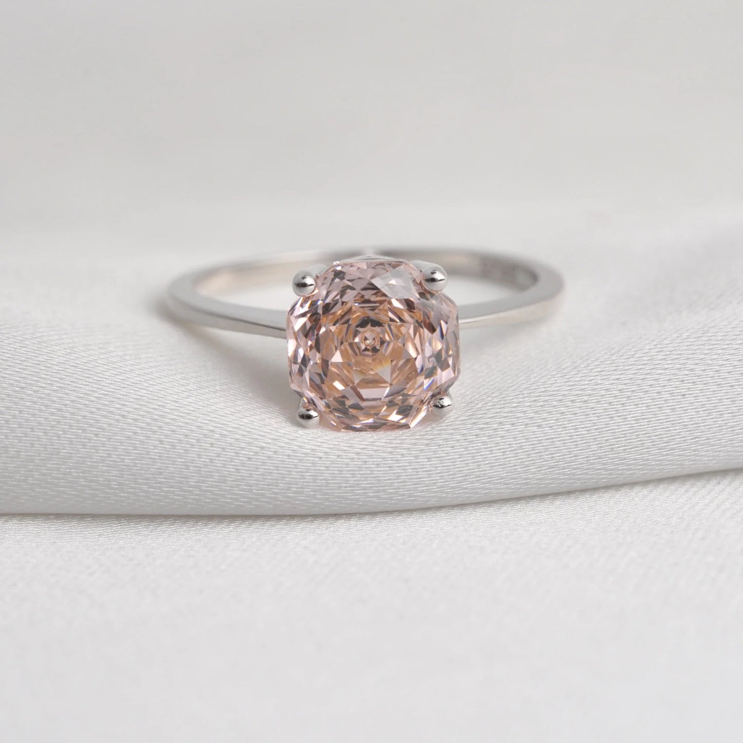 Potiy 2ct Octagon Rose Cut Morganite Pink CZ Solitaire Ring – 925 Sterling Silver Women’s Jewelry Gift with Certificate