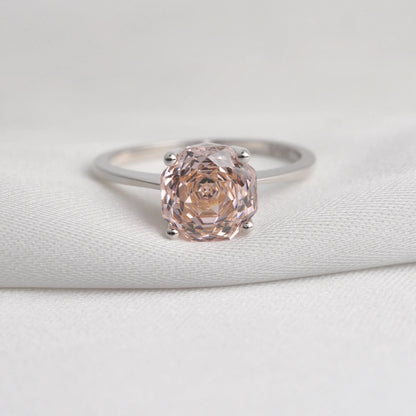 Potiy 2ct Octagon Rose Cut Morganite Pink CZ Solitaire Ring – 925 Sterling Silver Women’s Jewelry Gift with Certificate