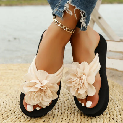 Women's Flower Flip Flops - Handmade Beach Vacation Flat Sandals