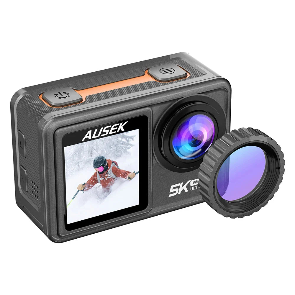 AUSEK S81TRW 5K Action Camera – 4K60FPS, 48MP, EIS, 5X Zoom, 1080P Webcam, Wi-Fi Vlog Sports Cam with Remote & Optional Filters