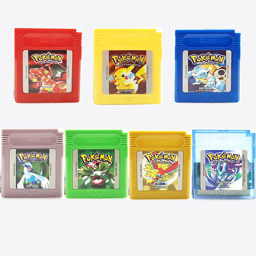 Pokémon GBC 16-Bit Game Cartridges – Red, Blue, Crystal, Gold, Silver, Green & Yellow for Game Boy Color