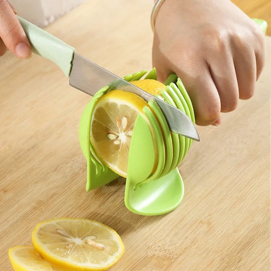 Stainless Steel Handheld Fruit and Vegetable Slicer - Orange, Lemon, Tomato and Onion Cutter Kitchen Accessory