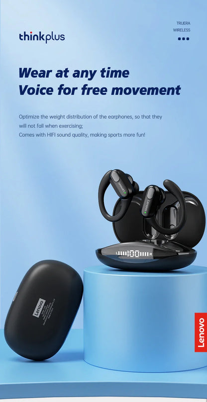 Lenovo XT80 Sports Wireless Earphones — TWS Bluetooth 5.3, HiFi Stereo, LED Power Display, Built-in Mic Headphones