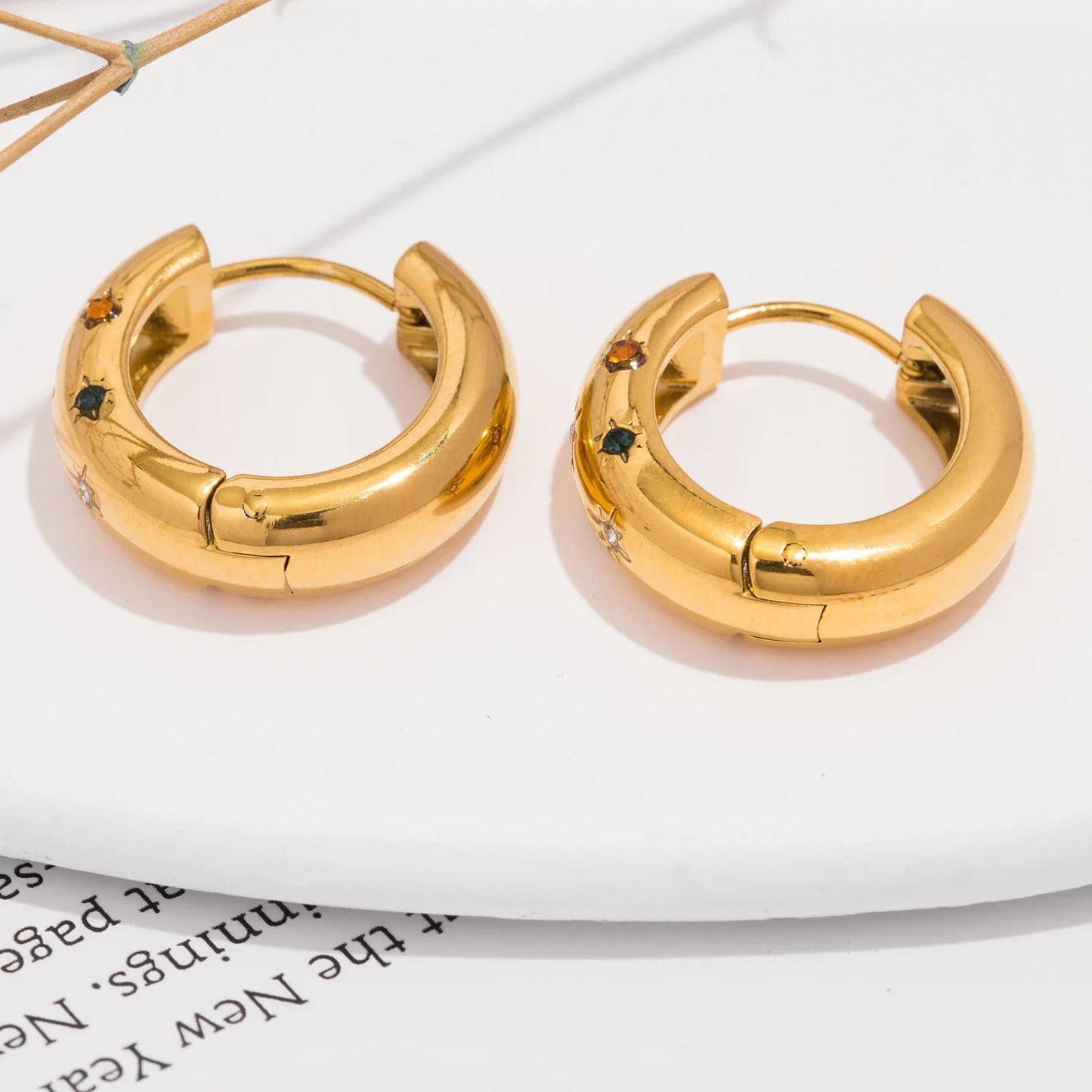 UHBINYCA Classic Zircon Inlaid Hoop Earrings — 18K Gold-Plated Stainless Steel, Elegant Jewelry for Women