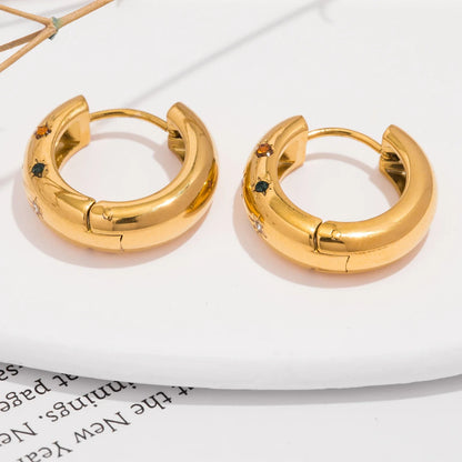 UHBINYCA Classic Zircon Inlaid Hoop Earrings — 18K Gold-Plated Stainless Steel, Elegant Jewelry for Women