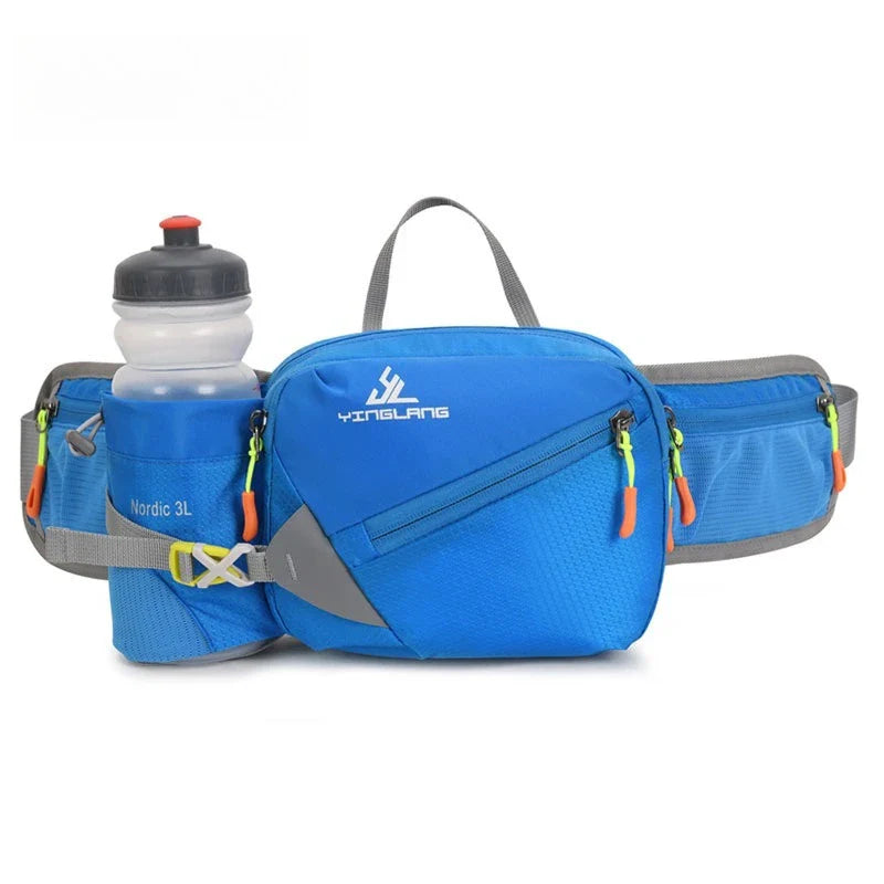 Nylon Waist Pack for Hiking & Running – Adjustable Lightweight Belt Bag with Water Bottle Holder for Outdoor Sports