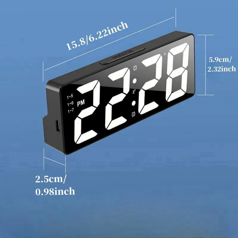 Voice Control Digital Alarm Clock, Temperature & Date Display, 2 Alarms, Snooze, Night Mode, 12/24H USB Plug-in LED Table Clock