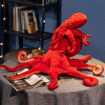 Lifelike Octopus Plush Toy — 40-75cm Red Stuffed Sea Animal Doll for Kids Gifts