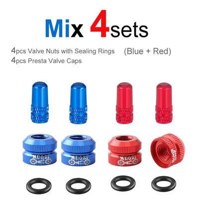 Bicycle Presta Valve Nut & Cap Set – Inner Tube Tire Nozzle Locking Screw with Sealing Ring Dust Protector