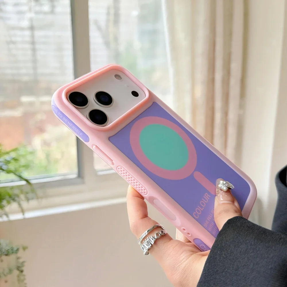 Color Clash Magnetic iPhone Case – Shockproof Bumper Cover for iPhone 13 to 17 Pro Max, Trendy Dopamine Style